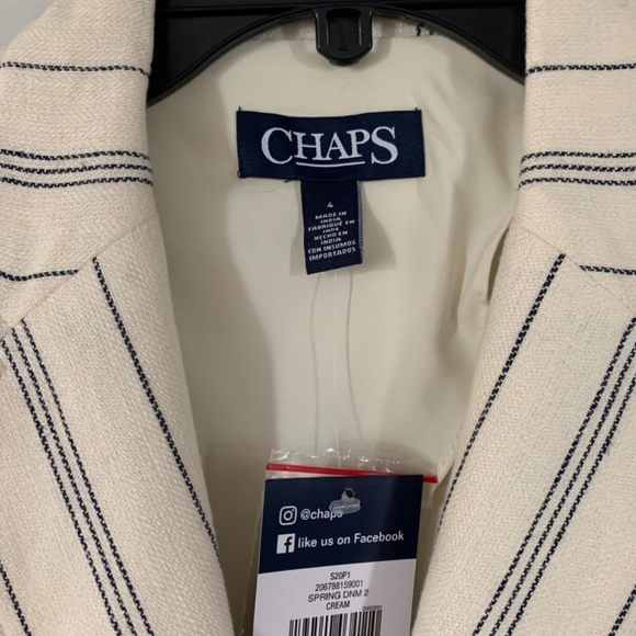 Chaps (NWT) (4) linen-blend, cream & navy, 2-button. - Picture 2 of 16